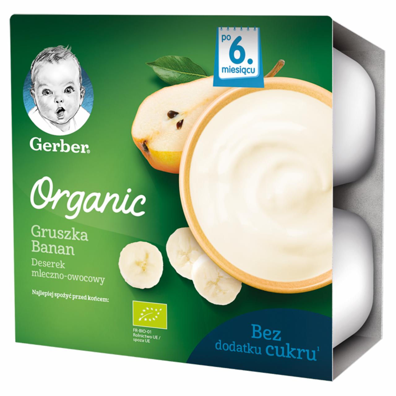 Photo - Gerber Organic Pear Banana for Infants after 6. Months Onwards Milk-Fruit Dessert 360 g (4 x 90 g)