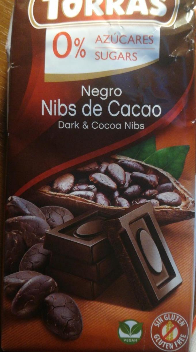 Photo - Torras Dark Chocolate with Cocoa Nibs and Sweetener 75 g