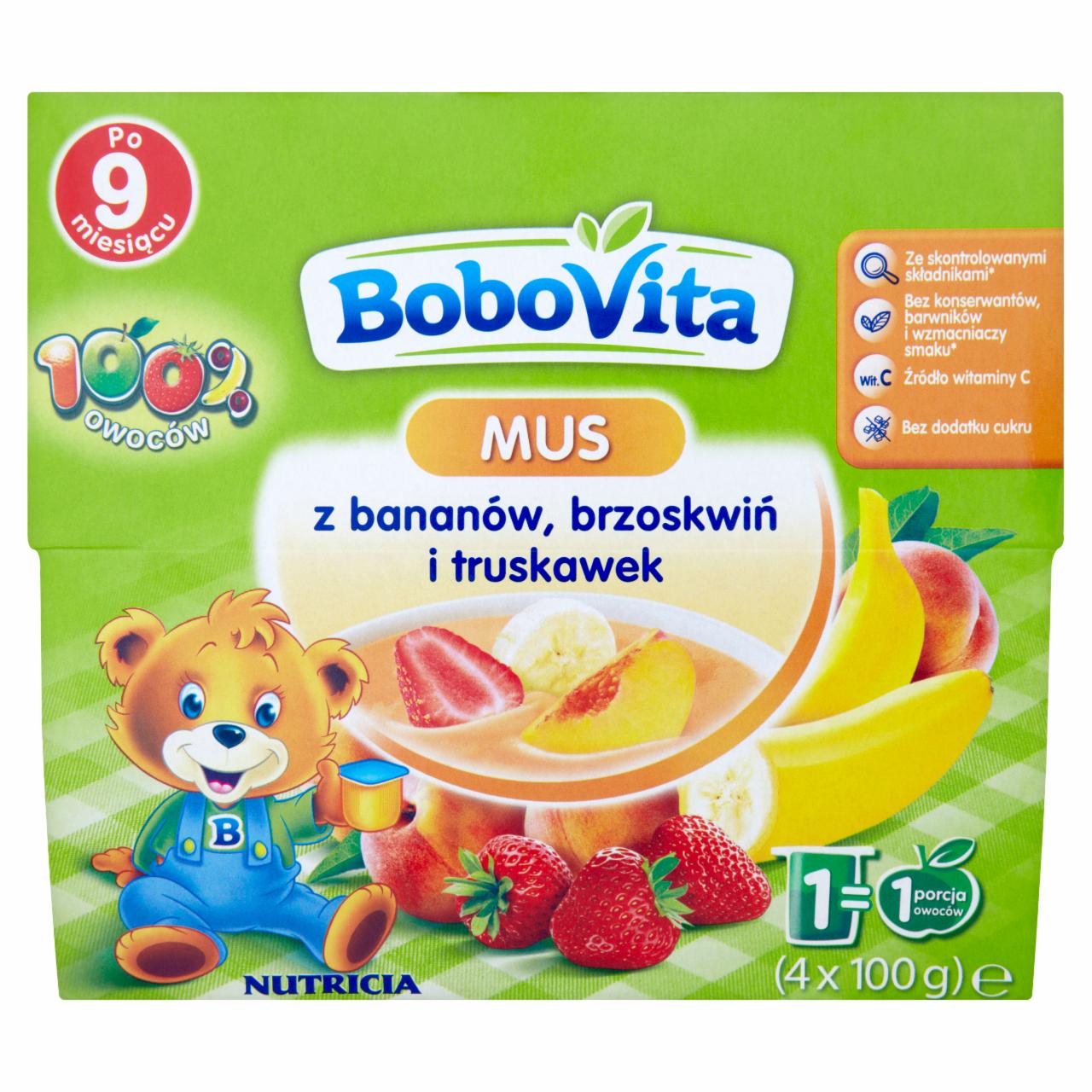 Photo - BoboVita Bananas Peaches and Strawberries Mousse after 9 Months Onwards 4 x 100 g