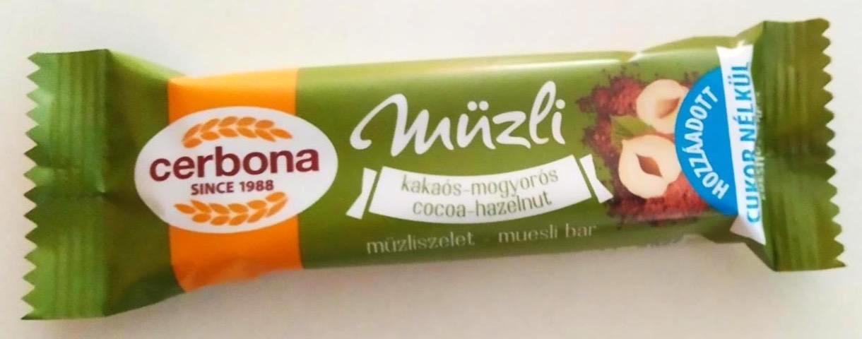 Photo - Cerbona Cocoa-Hazelnut Muesli Bar without Added Sugar with Sweeteners 20 g