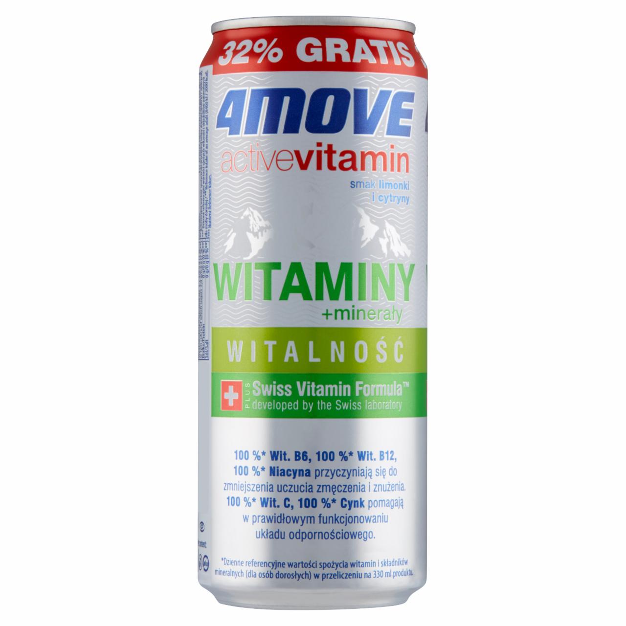 Photo - 4Move Active Vitamin Vitality Lime and Lemon Flavour Carbonated Drink 330 ml