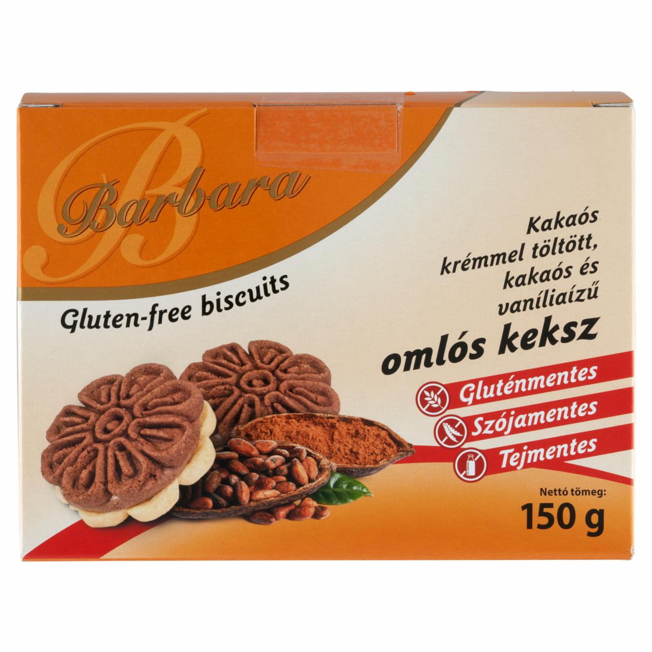 Photo - Barbara Gluten-Free Cocoa Cream Filled Cocoa and Vanilla Flavour Crumble Biscuits 150 g
