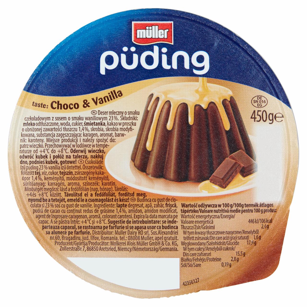 Photo - Müller Püding Choco & Vanilla Milk Dessert 450 g