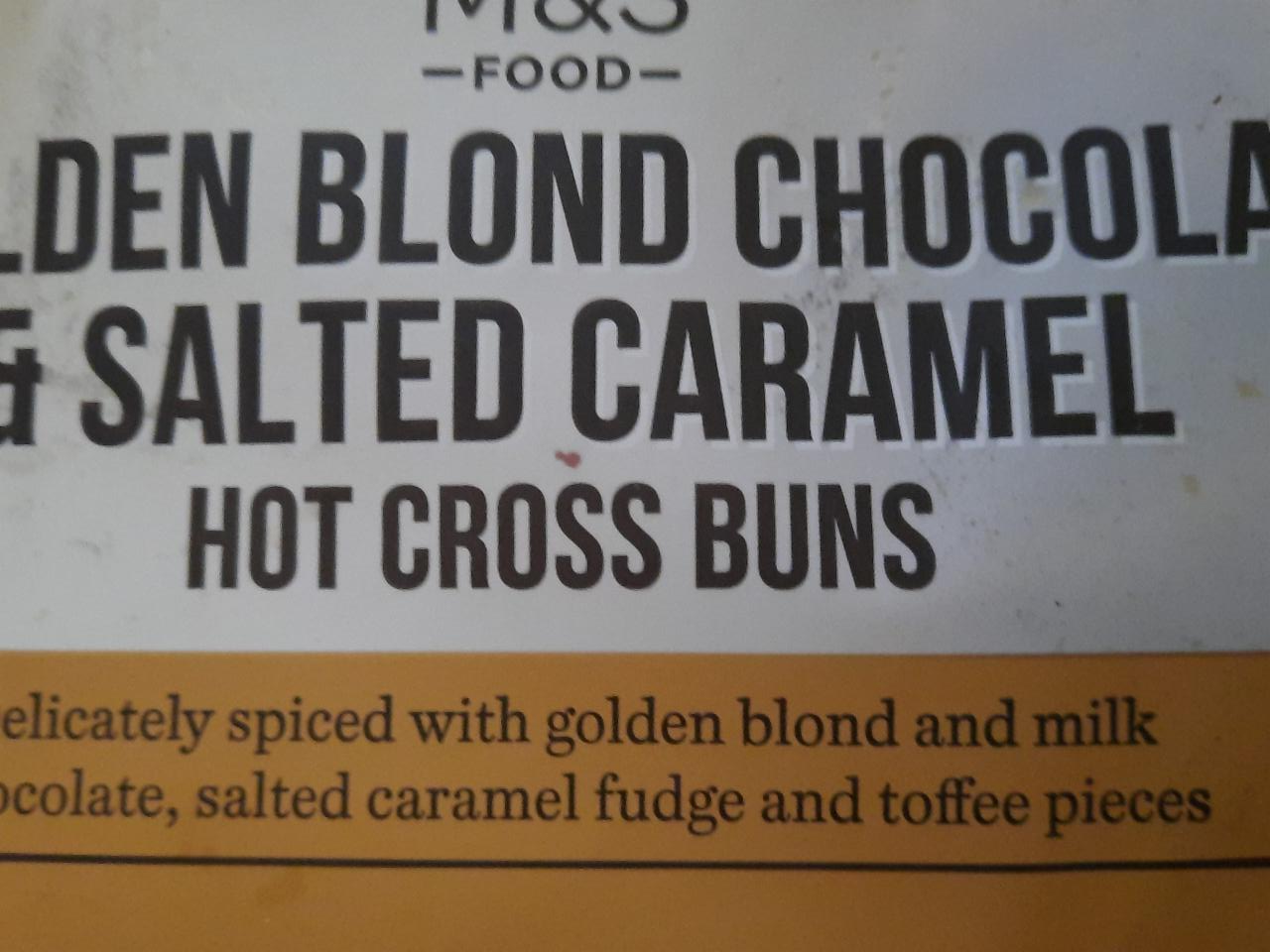 Photo - 4 Golden Blond Chocolate & Salted Caramel Hot Cross Buns M&S Food