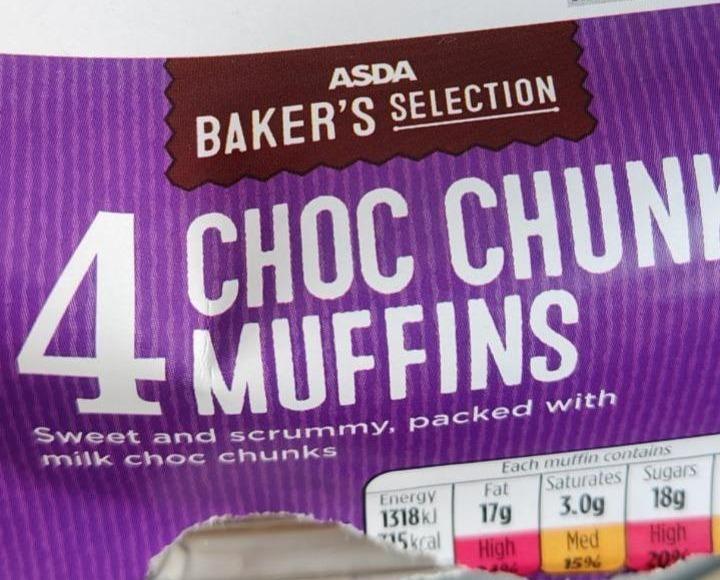 Photo - 4 Choc Chunk Muffins Asda Baker's Selection