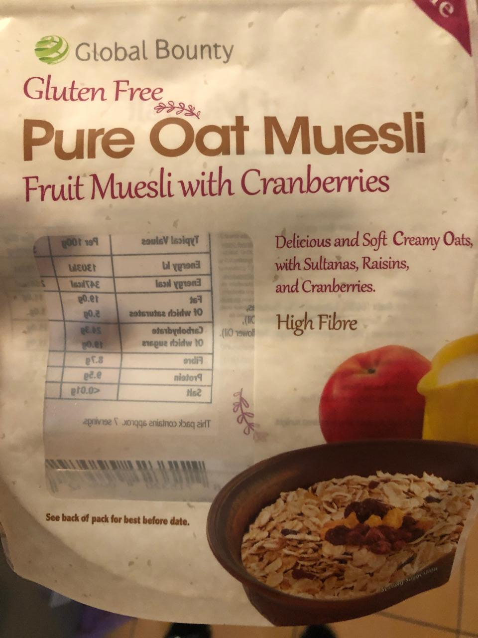 Photo - Pure Oat Fruit Muesli with Cranberries gluten free Global Bounty