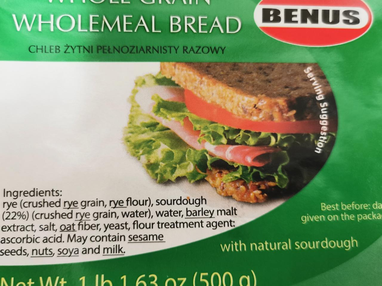 Photo - Whole grain wholemeal bread Benus