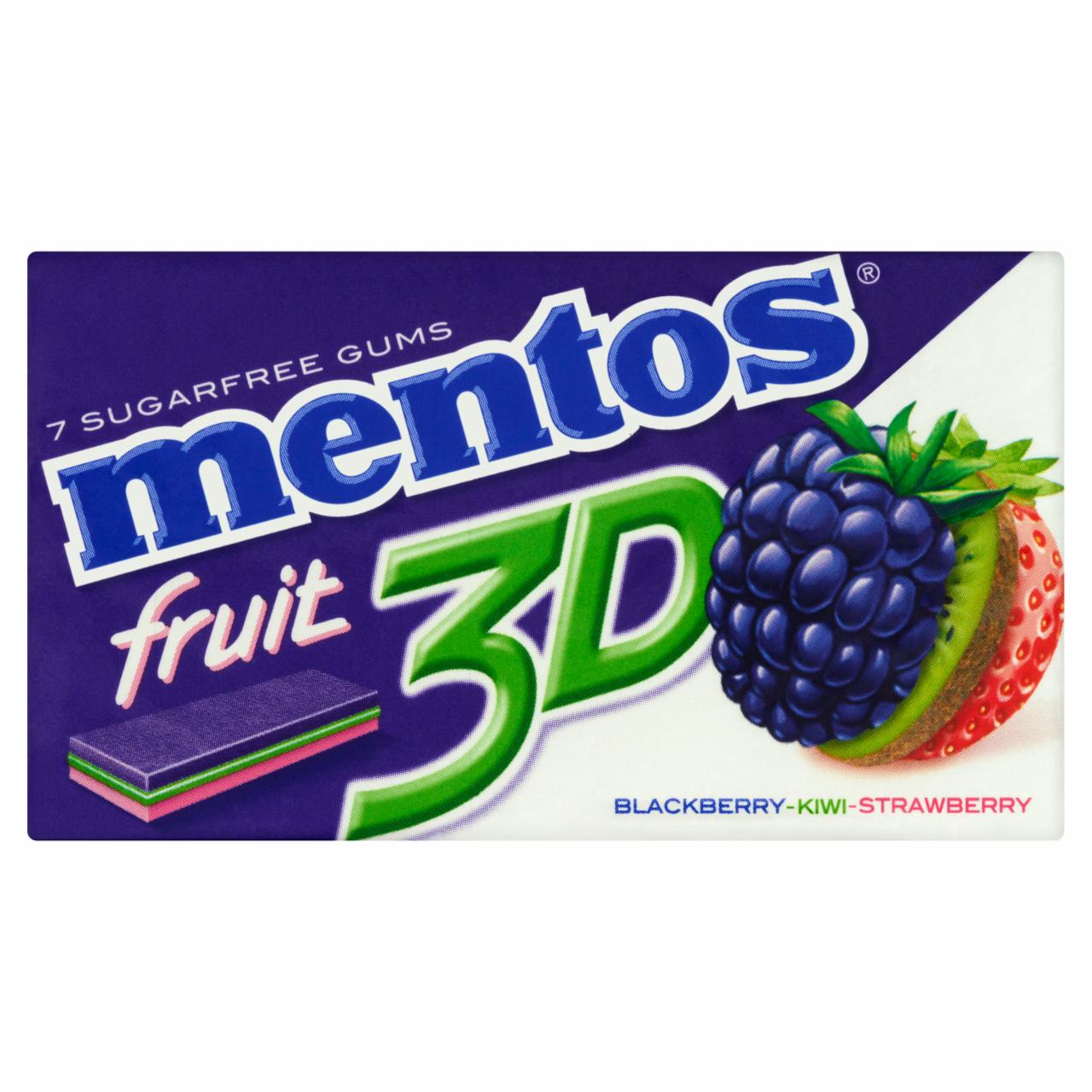Photo - Mentos 3D Blackberry-Kiwi-Strawberry Sugarfree Gums 16 g (7 Pieces)