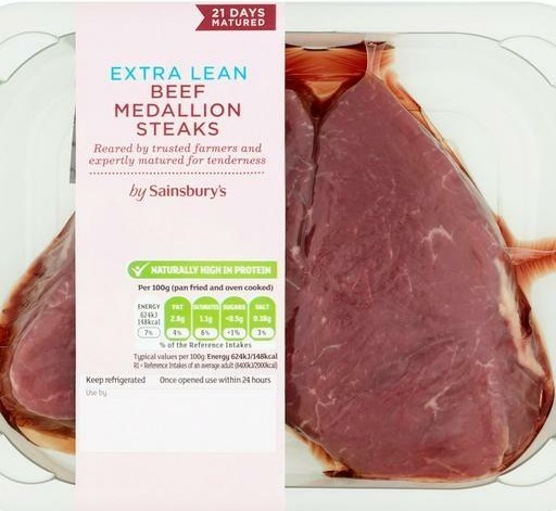 Photo - British Extra Lean Beef Medallion Steaks by Sainsbury's