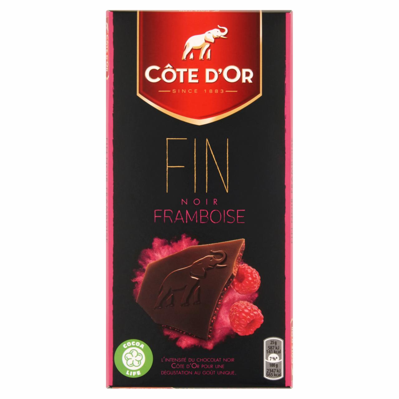 Photo - Côte d'Or Dark Chocolate with Raspberry-Chocolate Filling and Raspberry Pieces 100 g