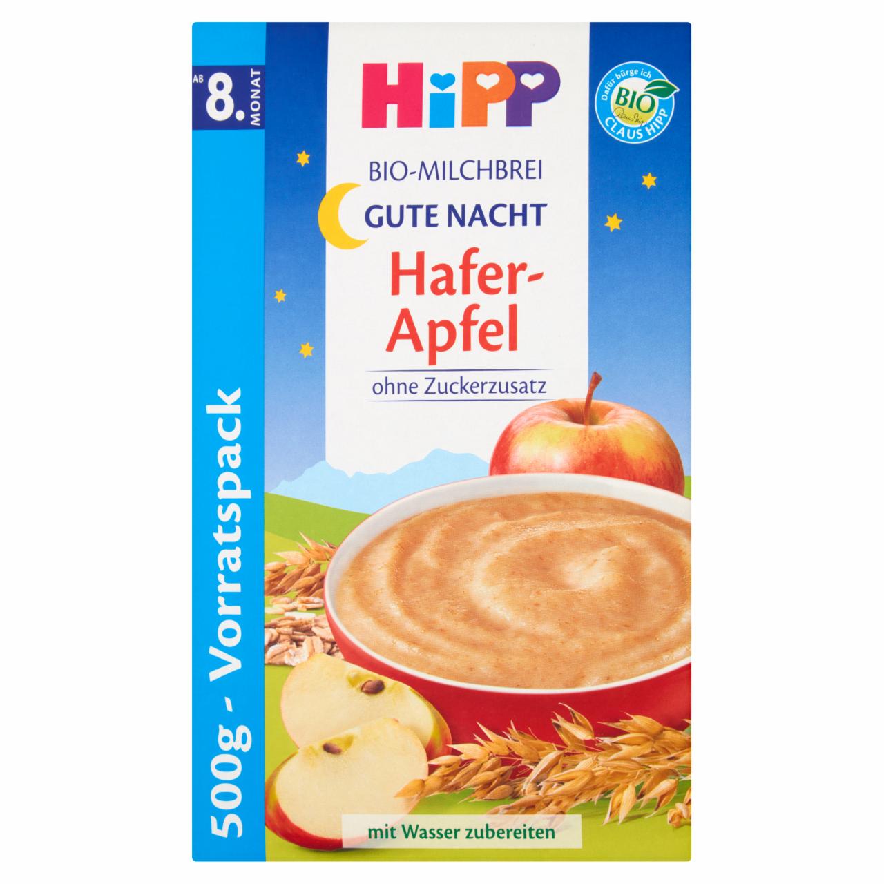 Photo - HiPP BIO Na Dobranoc Milk Porridge Oatmeal with Apples from 8. Months Onwards 500 g (2 Pieces)