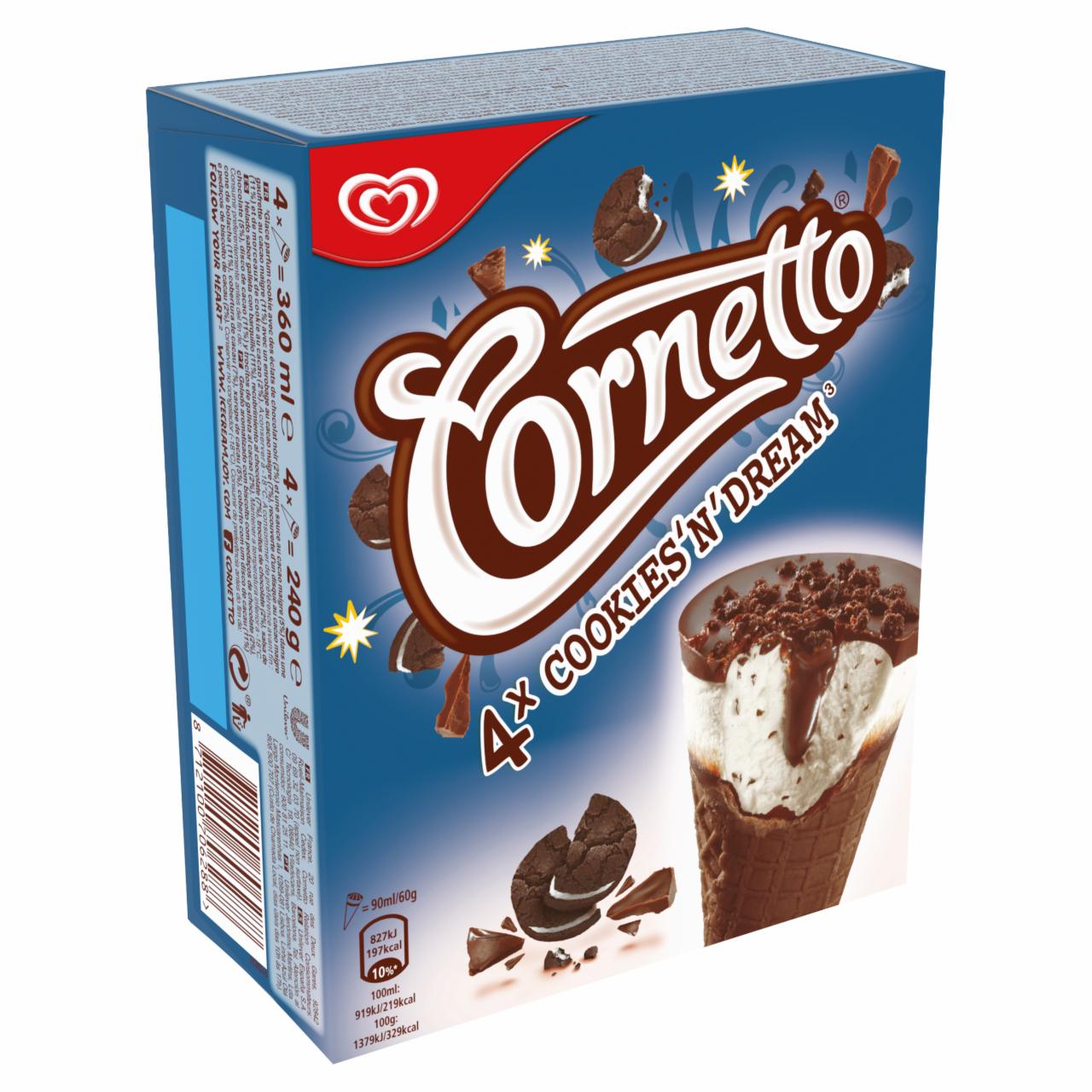 Photo - Cornetto Biscuit Flavoured Ice Cream in Cocoa Coating in Cocoa Wafer Cone 4 x 90 ml