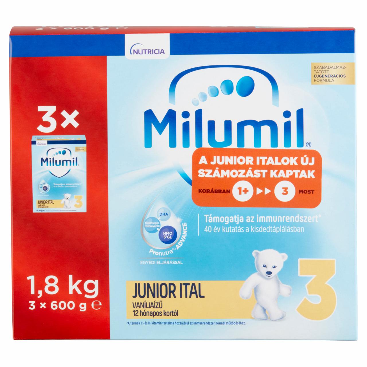Photo - Milumil 3 Junior Vanilla Flavoured Drink 12 Months+ 3 x 600 g (1,8 kg)