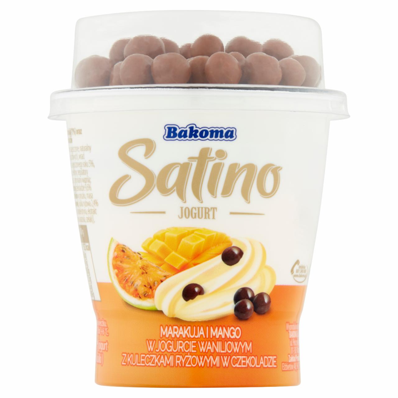 Photo - Bakoma Satino Vanilla Cream Yogurt with Mango and Passion Fruit with Rice Balls in Chocolate 155 g