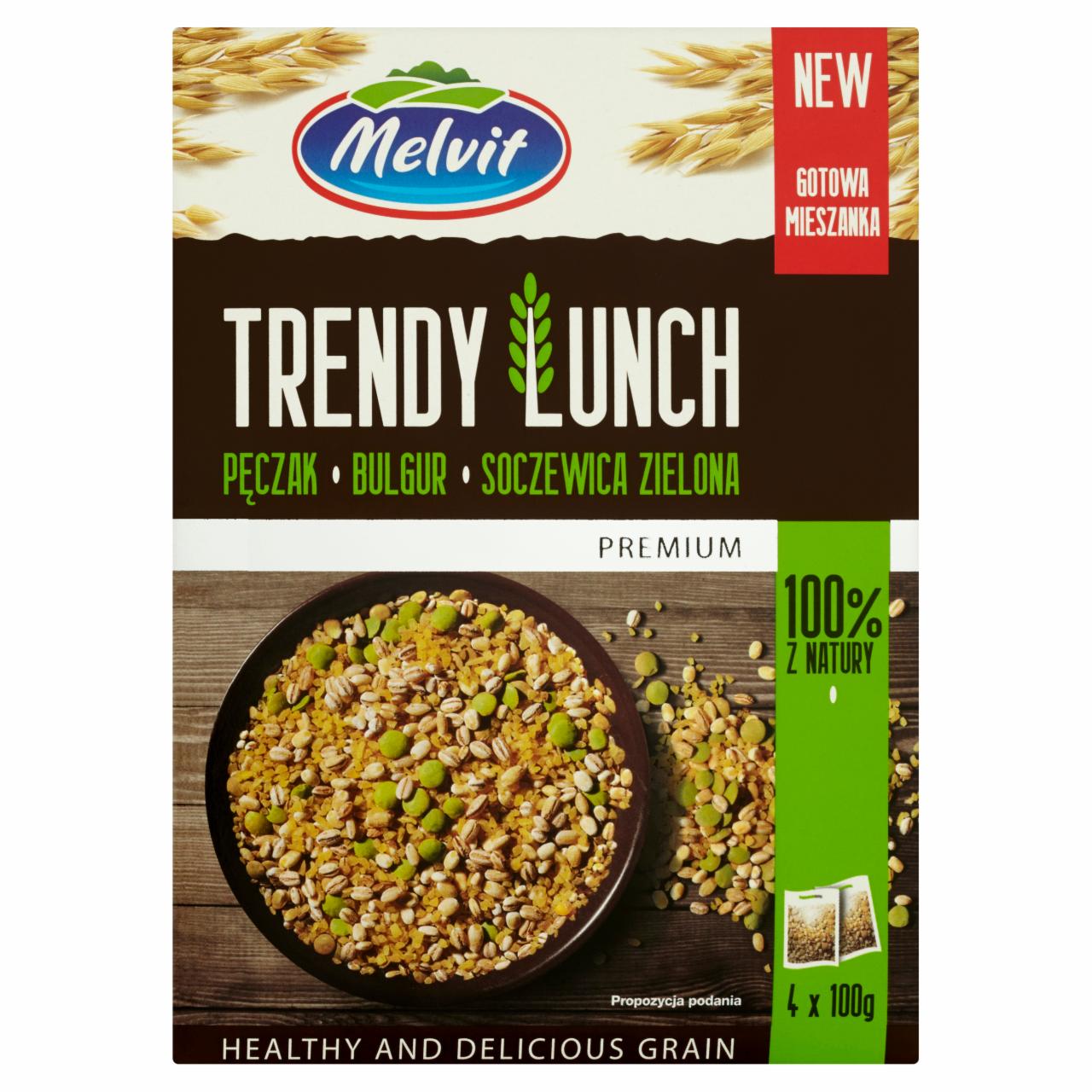 Photo - Melvit Premium Trendy Lunch Hulled Barley Bulgur Green Lentils 400 g (4 Bags)