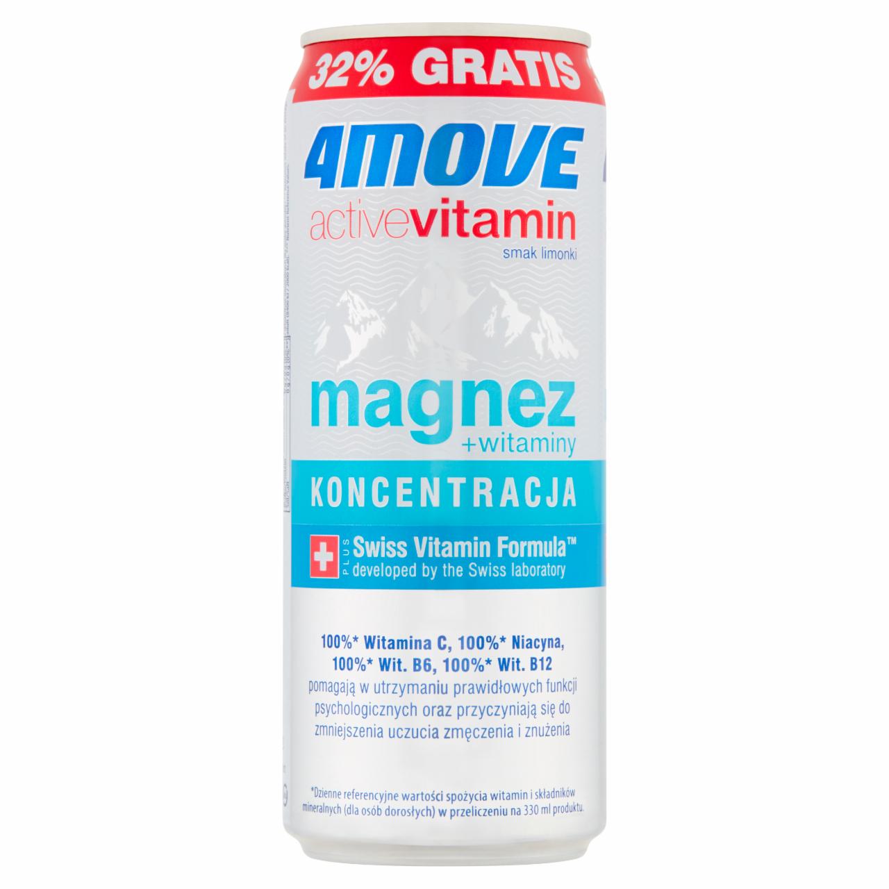 Photo - 4Move Active Vitamin Focus Lime Flavour Carbonated Drink 330 ml